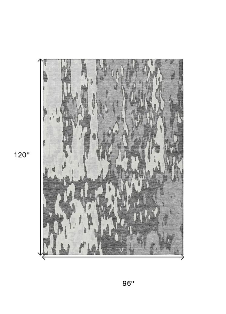 8' X 10' Gray And Ivory Abstract Washable Indoor Outdoor Area Rug