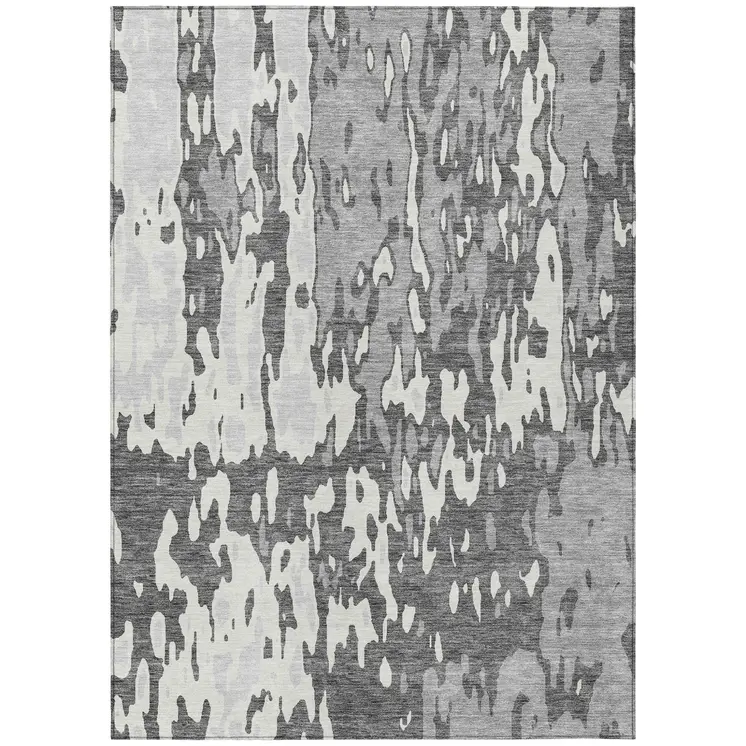 8' X 10' Gray And Ivory Abstract Washable Indoor Outdoor Area Rug