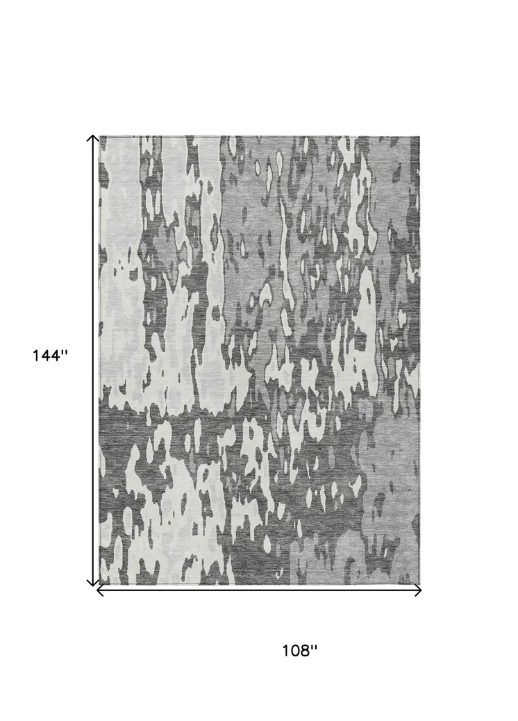 9' X 12' Gray And Ivory Abstract Washable Indoor Outdoor Area Rug