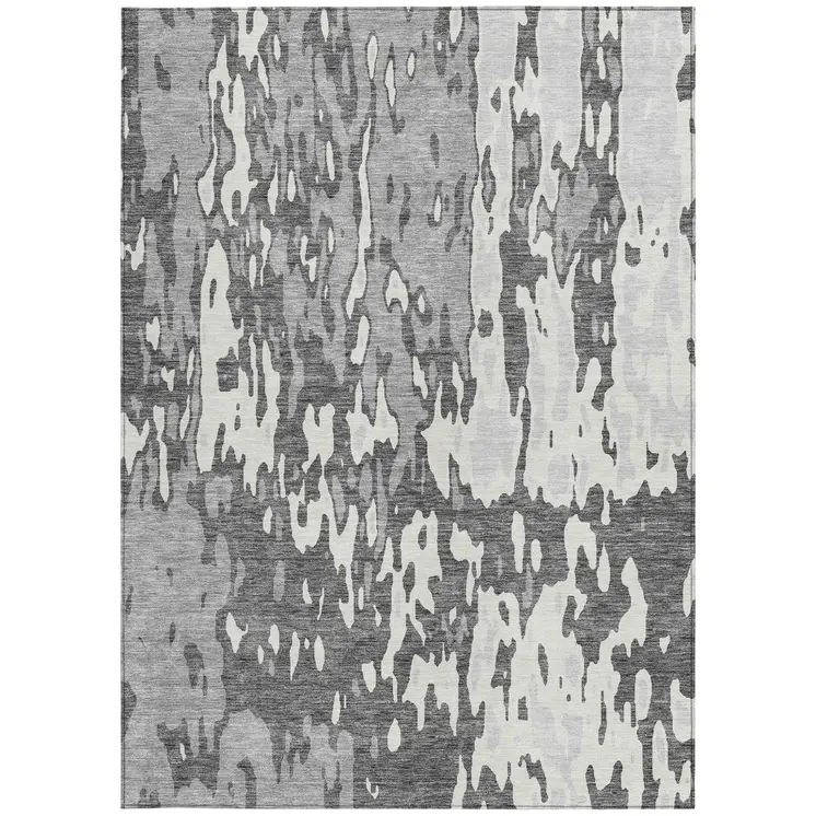 10' X 14' Gray And Ivory Abstract Washable Indoor Outdoor Area Rug
