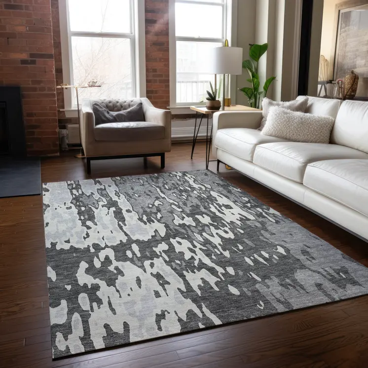 10' X 14' Gray And Ivory Abstract Washable Indoor Outdoor Area Rug