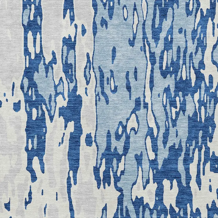 3' X 5' Navy Blue And Ivory Abstract Washable Indoor Outdoor Area Rug