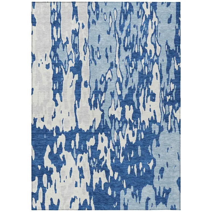 5' X 8' Navy Blue And Ivory Abstract Washable Indoor Outdoor Area Rug