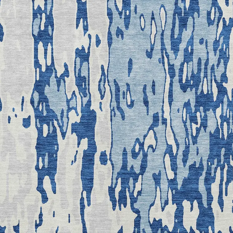 5' X 8' Navy Blue And Ivory Abstract Washable Indoor Outdoor Area Rug