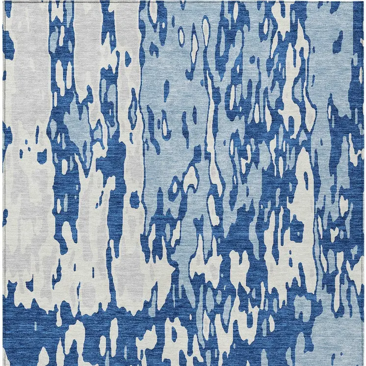 5' X 8' Navy Blue And Ivory Abstract Washable Indoor Outdoor Area Rug