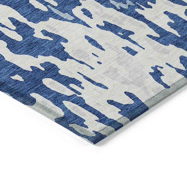 8' X 10' Navy Blue And Ivory Abstract Washable Indoor Outdoor Area Rug