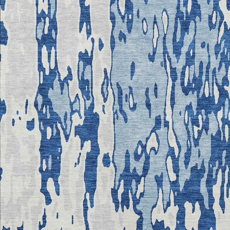 9' X 12' Navy Blue And Ivory Abstract Washable Indoor Outdoor Area Rug