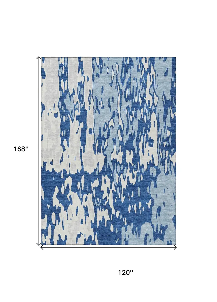 10' X 14' Navy Blue And Ivory Abstract Washable Indoor Outdoor Area Rug