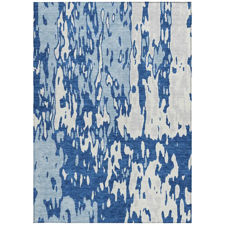 10' X 14' Navy Blue And Ivory Abstract Washable Indoor Outdoor Area Rug