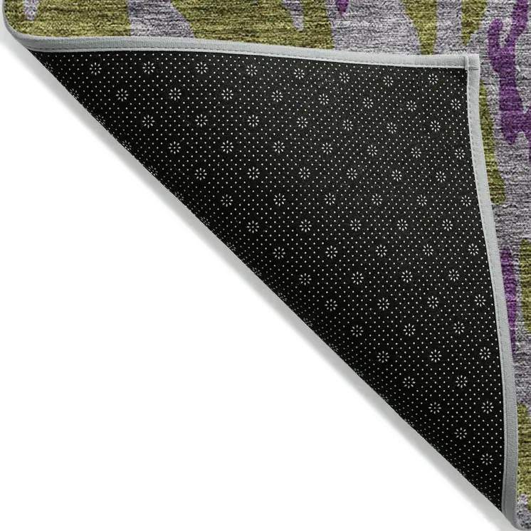 8' X 10' Olive Green And Purple Abstract Washable Indoor Outdoor Area Rug