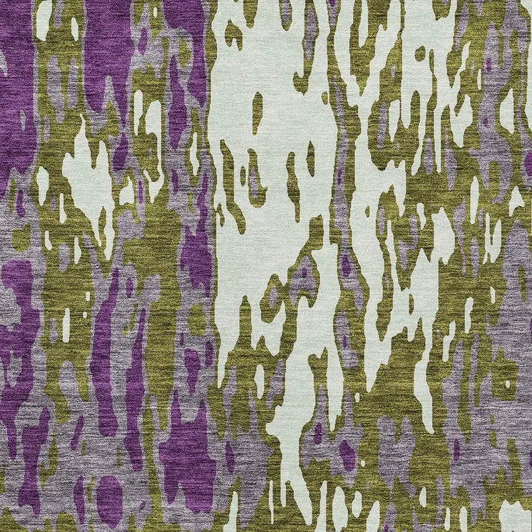 10' X 14' Olive Green And Purple Abstract Washable Indoor Outdoor Area Rug