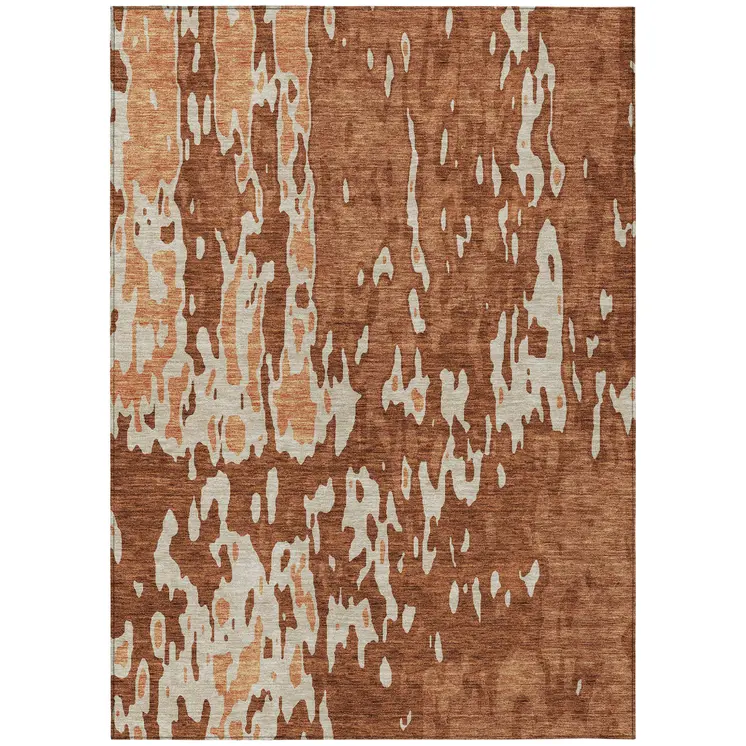 3' X 5' Orange And Ivory Abstract Washable Indoor Outdoor Area Rug