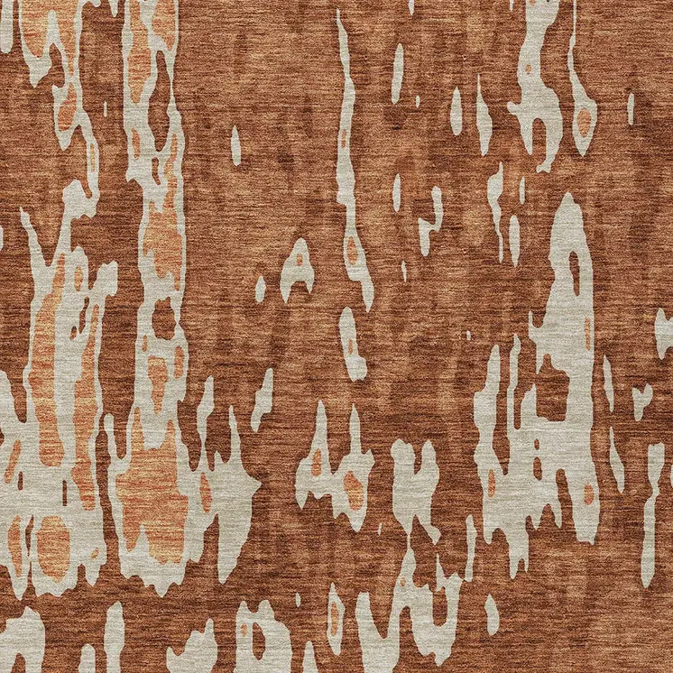 3' X 5' Orange And Ivory Abstract Washable Indoor Outdoor Area Rug