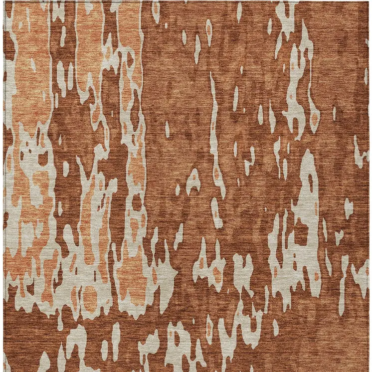 3' X 5' Orange And Ivory Abstract Washable Indoor Outdoor Area Rug