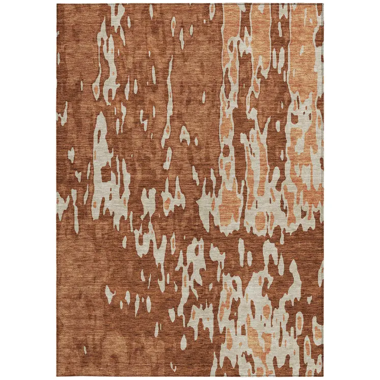 5' X 8' Orange And Ivory Abstract Washable Indoor Outdoor Area Rug