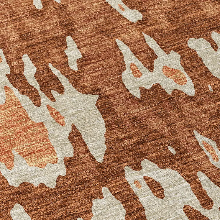 8' Orange And Ivory Round Abstract Washable Indoor Outdoor Area Rug
