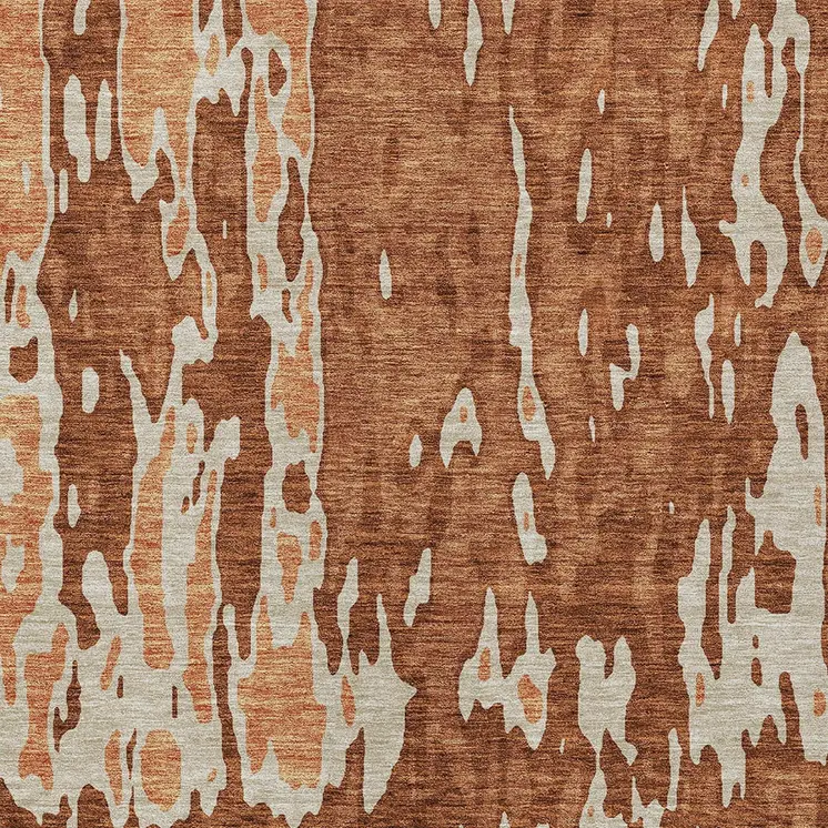 9' X 12' Orange And Ivory Abstract Washable Indoor Outdoor Area Rug