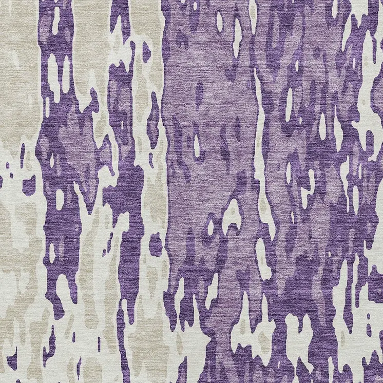 3' X 5' Purple And Ivory Abstract Washable Indoor Outdoor Area Rug