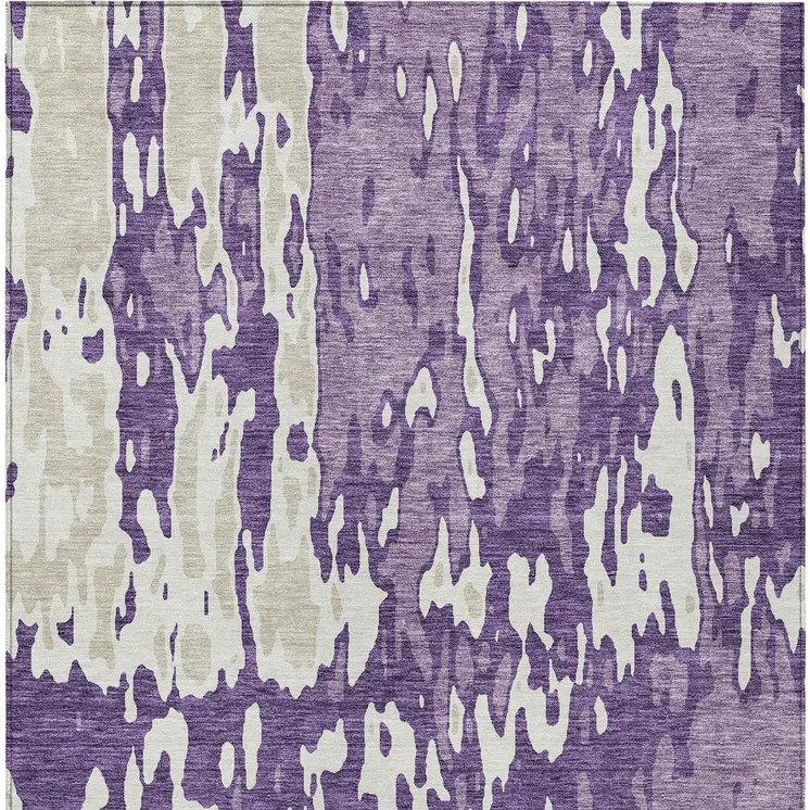 5' X 8' Purple And Ivory Abstract Washable Indoor Outdoor Area Rug