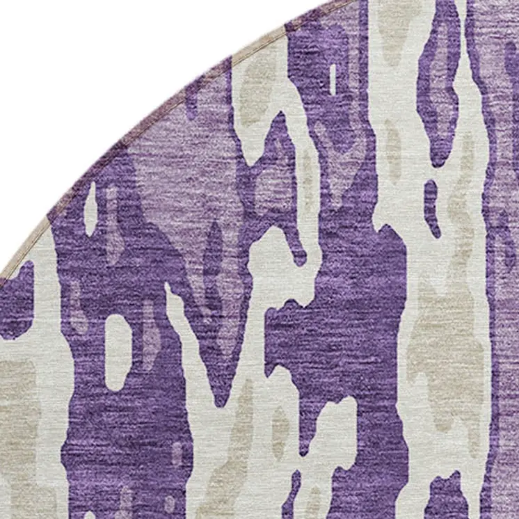 8' Purple And Ivory Round Abstract Washable Indoor Outdoor Area Rug