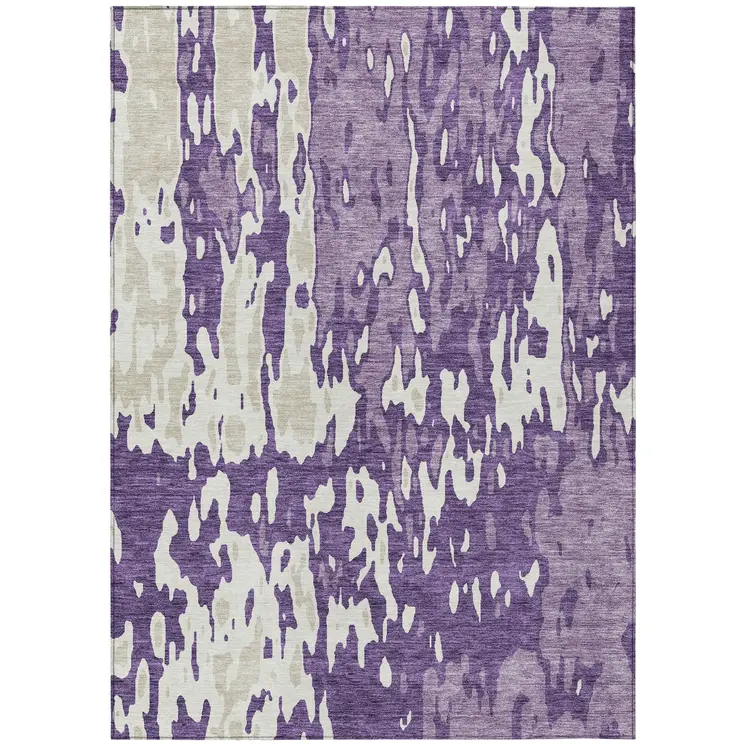 8' X 10' Purple And Ivory Abstract Washable Indoor Outdoor Area Rug