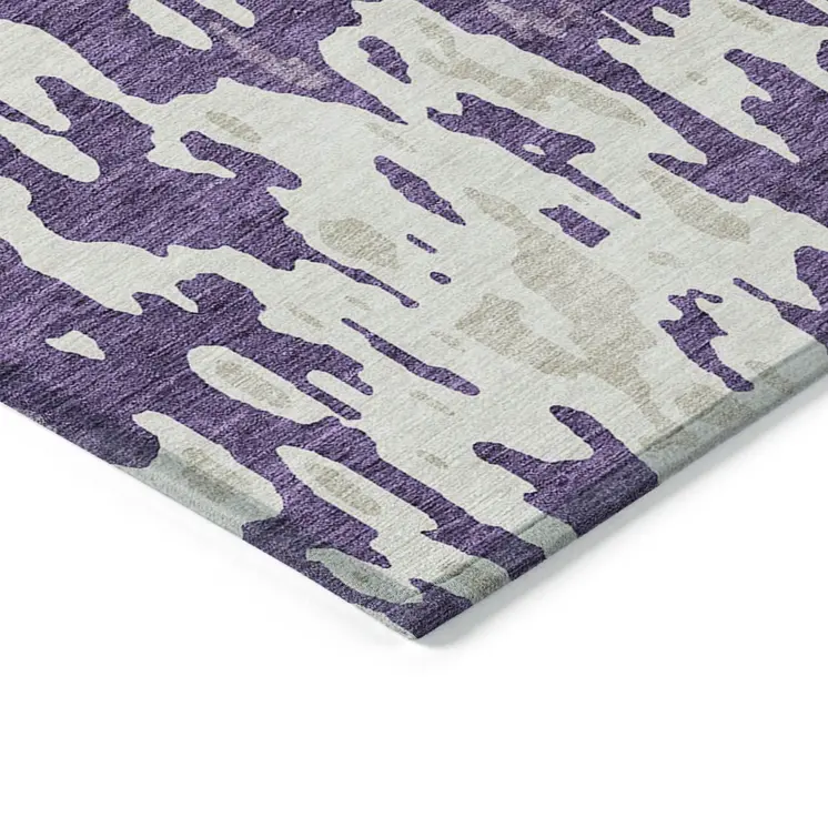 8' X 10' Purple And Ivory Abstract Washable Indoor Outdoor Area Rug