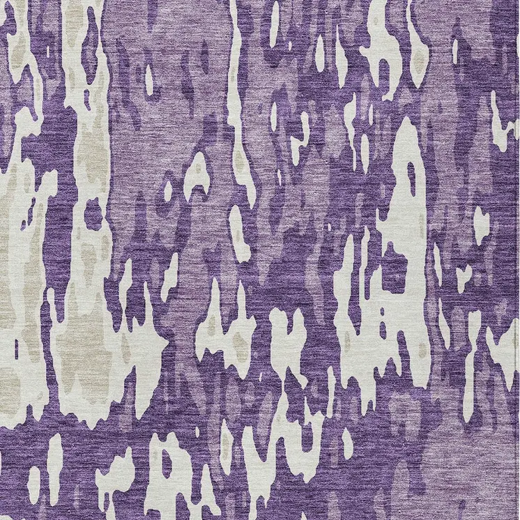 10' X 14' Purple And Ivory Abstract Washable Indoor Outdoor Area Rug