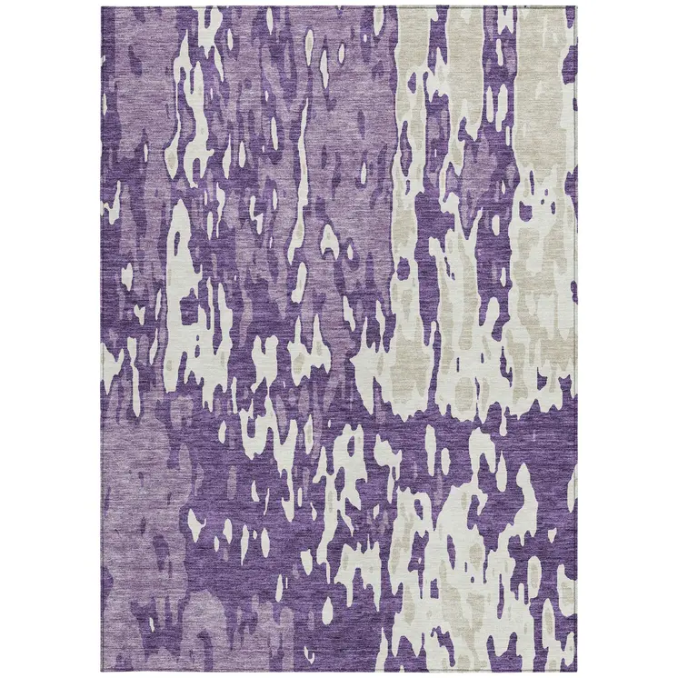 10' X 14' Purple And Ivory Abstract Washable Indoor Outdoor Area Rug