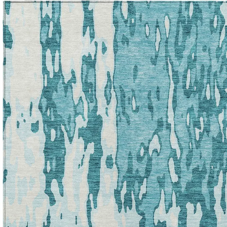 5' X 8' Teal Blue And Ivory Abstract Washable Indoor Outdoor Area Rug