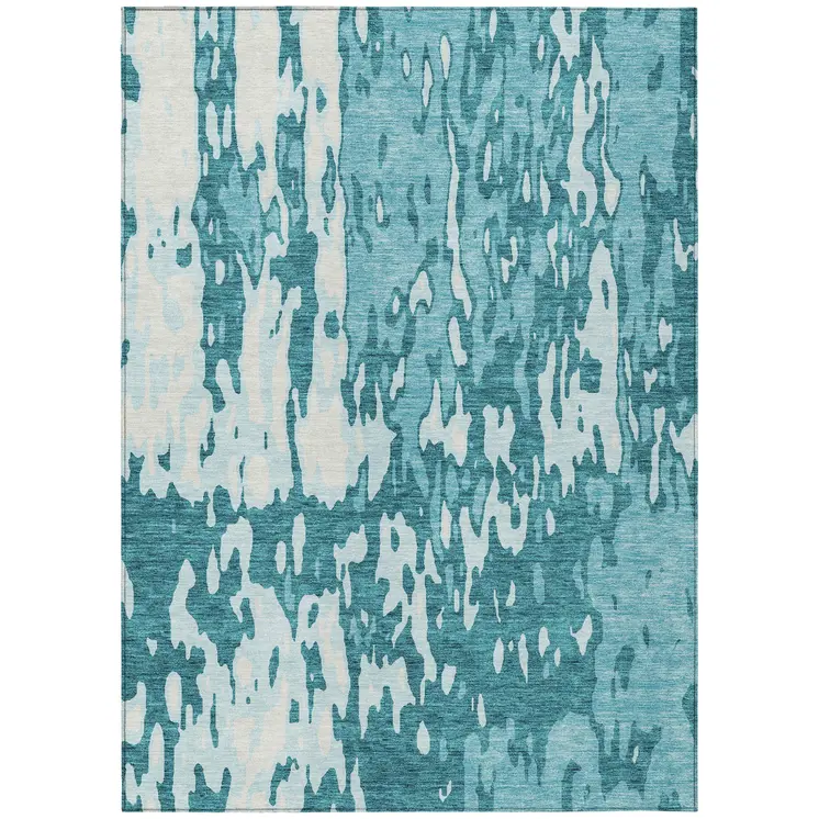 8' X 10' Teal Blue And Ivory Abstract Washable Indoor Outdoor Area Rug