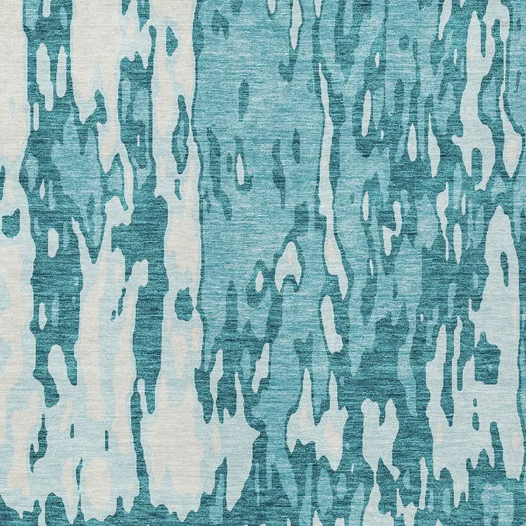 8' X 10' Teal Blue And Ivory Abstract Washable Indoor Outdoor Area Rug