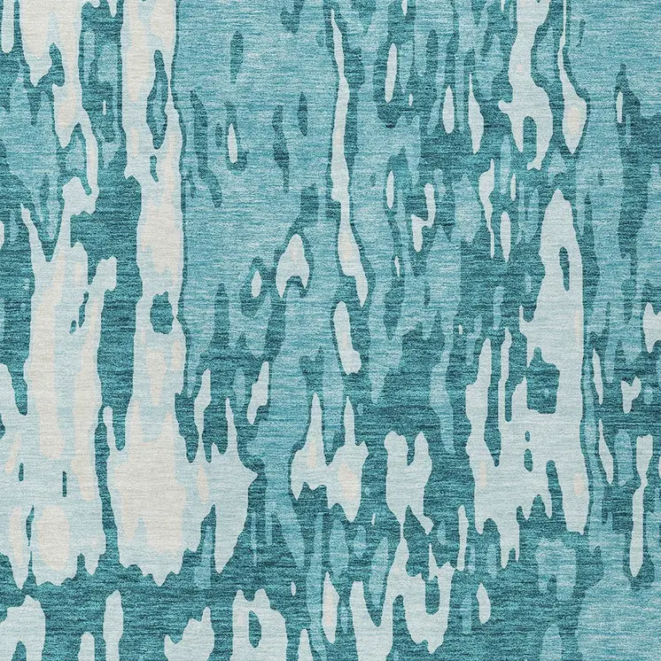 9' X 12' Teal Blue And Ivory Abstract Washable Indoor Outdoor Area Rug
