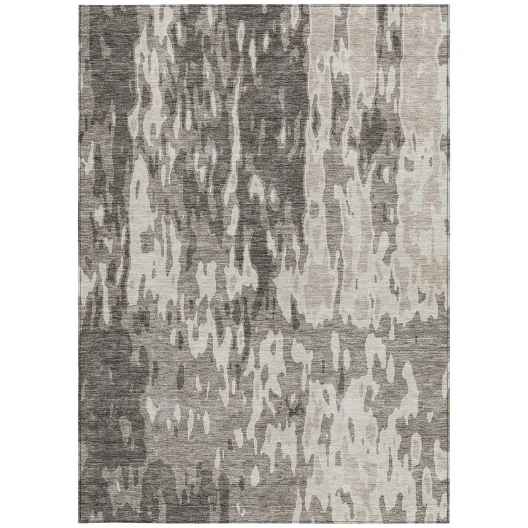 3' X 5' Taupe And Ivory Abstract Washable Indoor Outdoor Area Rug