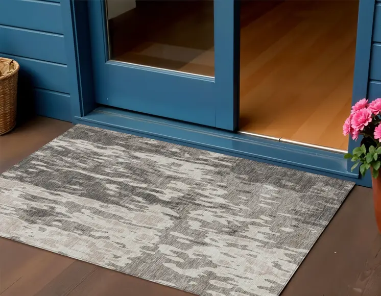 3' X 5' Taupe And Ivory Abstract Washable Indoor Outdoor Area Rug