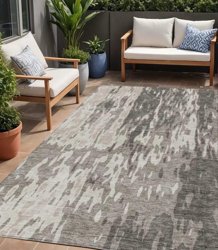 5' X 8' Taupe And Ivory Abstract Washable Indoor Outdoor Area Rug