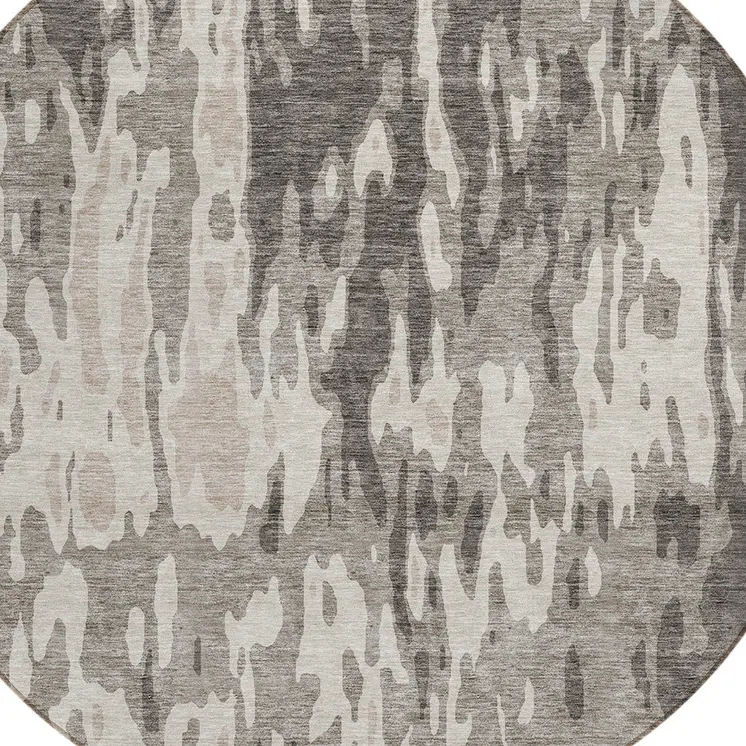 8' Taupe And Ivory Round Abstract Washable Indoor Outdoor Area Rug