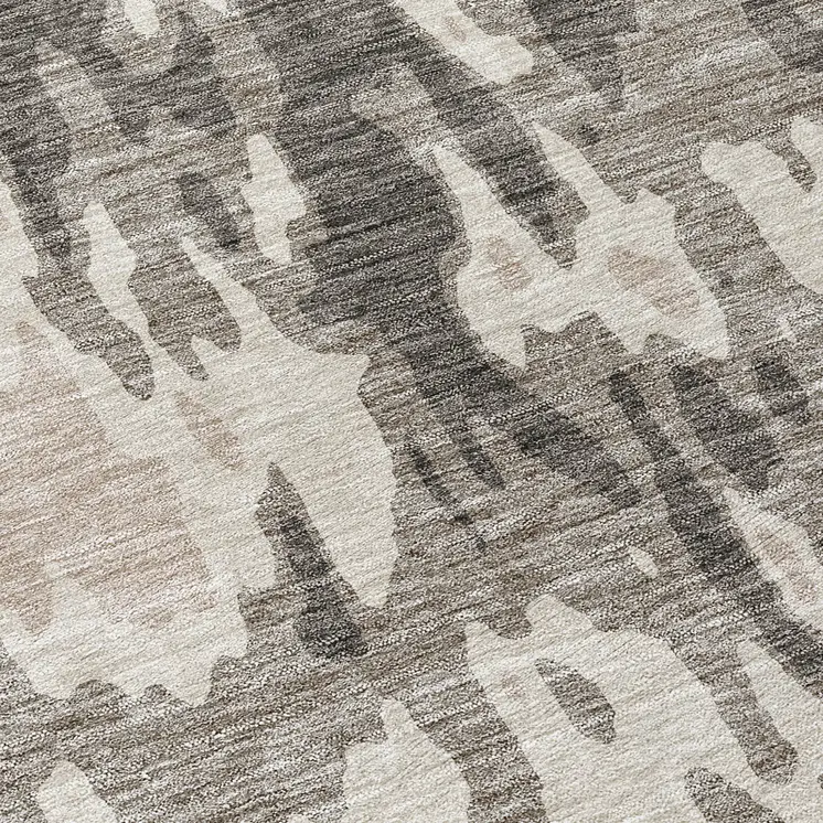 8' Taupe And Ivory Round Abstract Washable Indoor Outdoor Area Rug