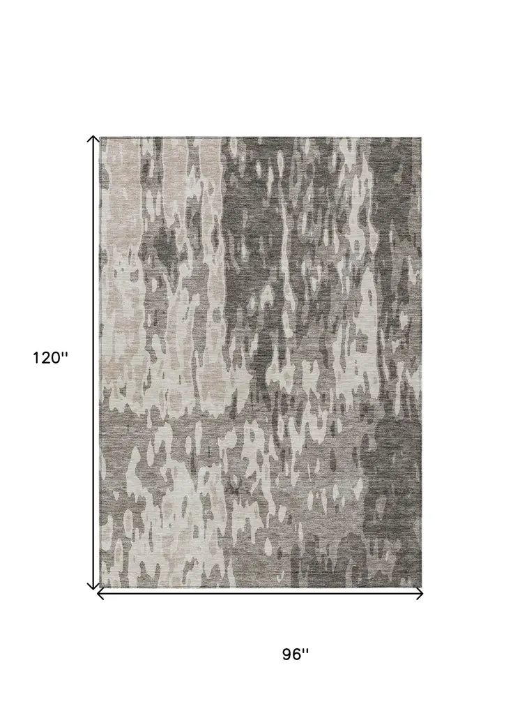 8' X 10' Taupe And Ivory Abstract Washable Indoor Outdoor Area Rug