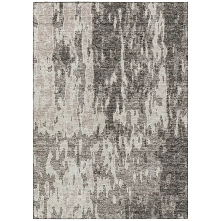 9' X 12' Taupe And Ivory Abstract Washable Indoor Outdoor Area Rug