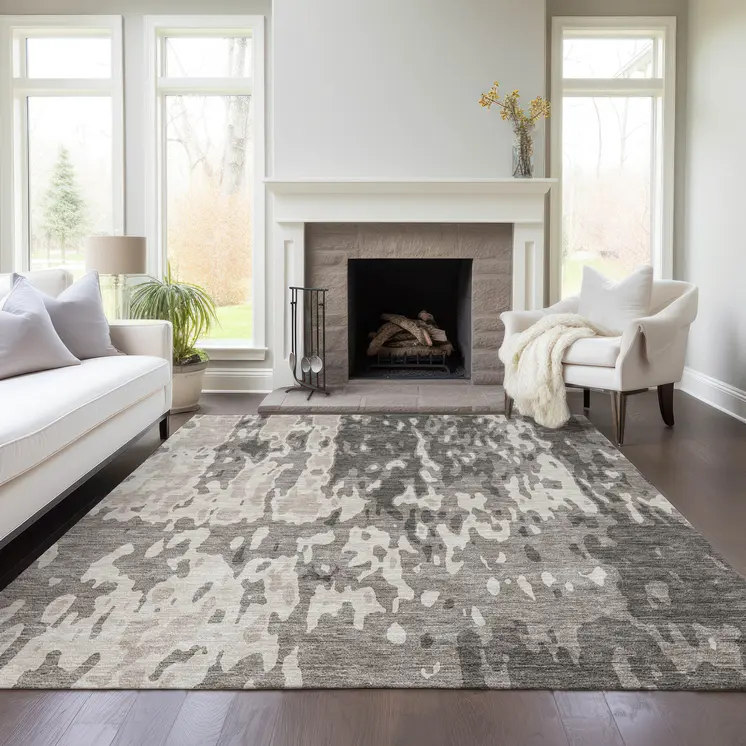 9' X 12' Taupe And Ivory Abstract Washable Indoor Outdoor Area Rug