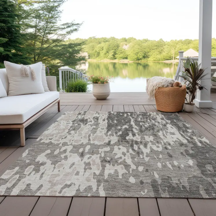 9' X 12' Taupe And Ivory Abstract Washable Indoor Outdoor Area Rug