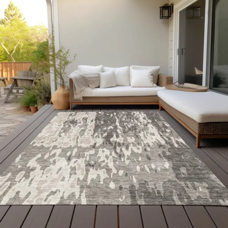 10' X 14' Taupe And Ivory Abstract Washable Indoor Outdoor Area Rug