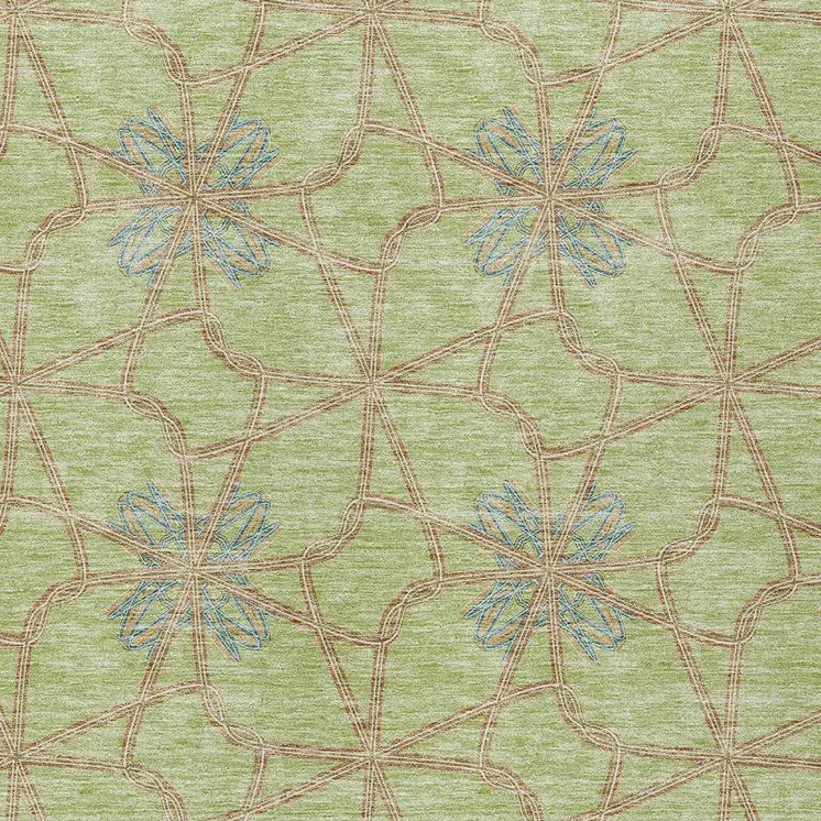 3' X 5' Sage And Blue Geometric Washable Indoor Outdoor Area Rug