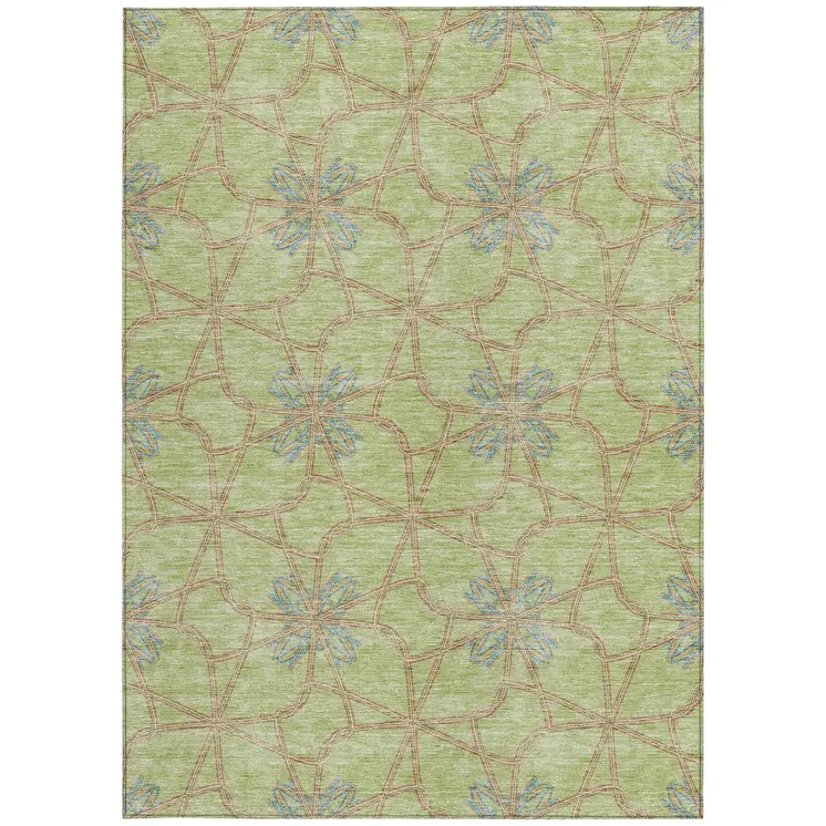 5' X 8' Sage And Blue Geometric Washable Indoor Outdoor Area Rug
