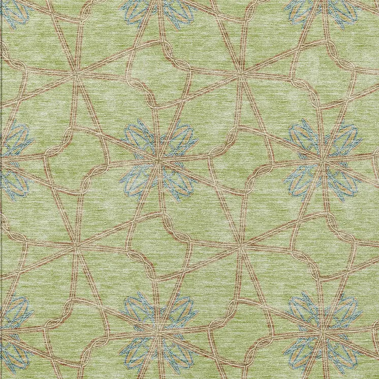 5' X 8' Sage And Blue Geometric Washable Indoor Outdoor Area Rug