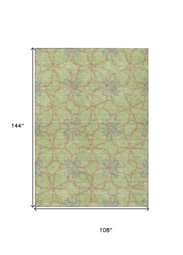 9' X 12' Sage And Blue Geometric Washable Indoor Outdoor Area Rug