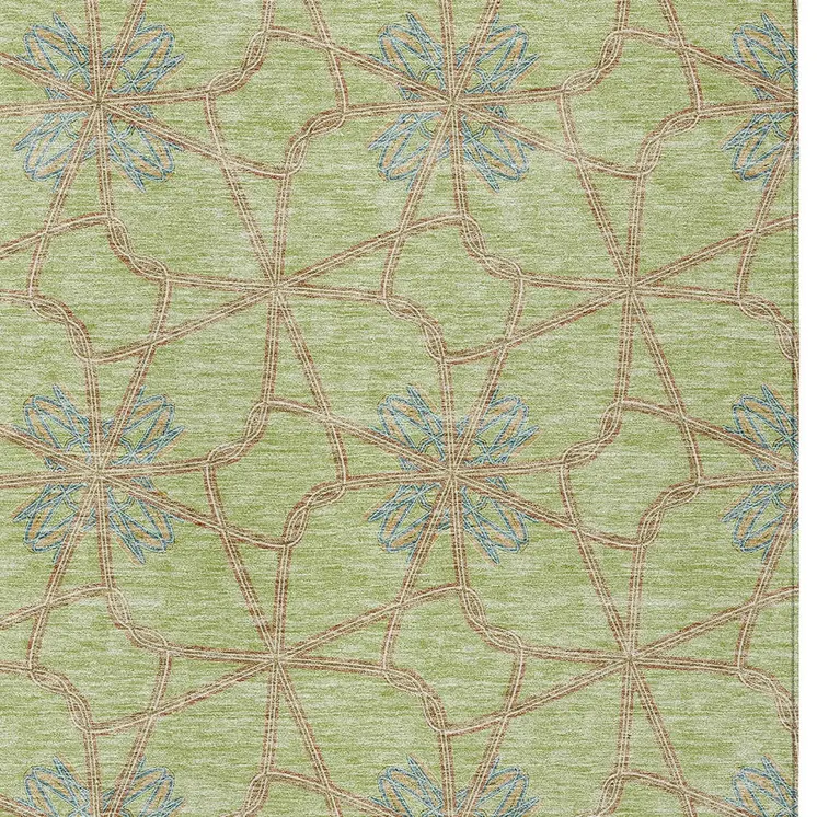 9' X 12' Sage And Blue Geometric Washable Indoor Outdoor Area Rug