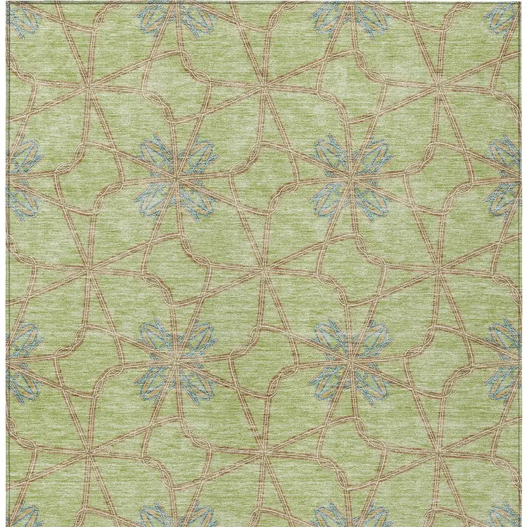 10' X 14' Sage And Blue Geometric Washable Indoor Outdoor Area Rug