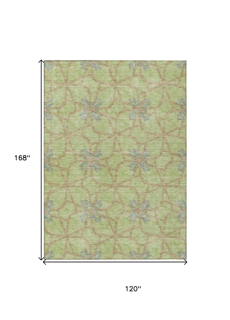 10' X 14' Sage And Blue Geometric Washable Indoor Outdoor Area Rug