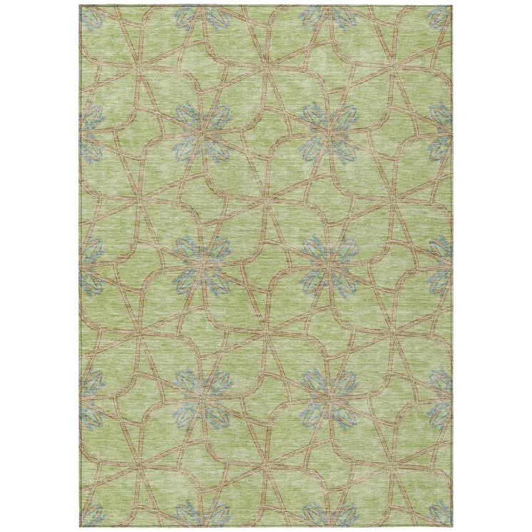 10' X 14' Sage And Blue Geometric Washable Indoor Outdoor Area Rug